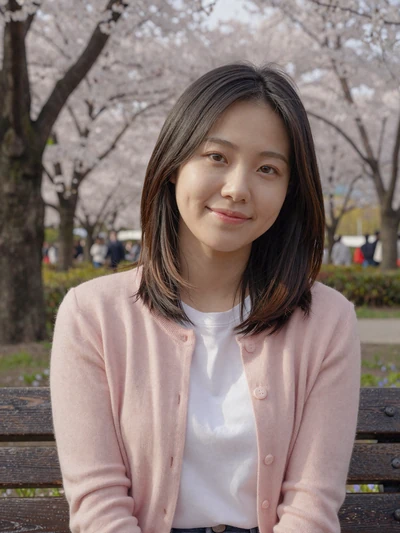 Korean woman Suki from Seoul with natural smile in spring park dating profile