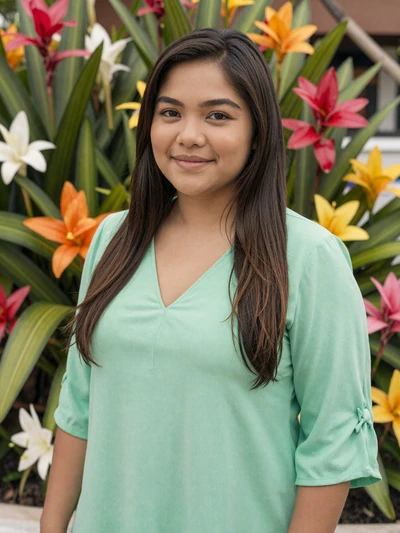 Filipino woman Grace from Davao in a tropical garden looking for a caring partner
