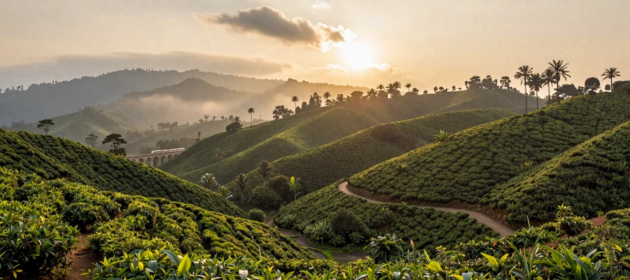 Scenic Sri Lankan tea plantations near Kandy showcasing the natural beauty of the Pearl of the Indian Ocean