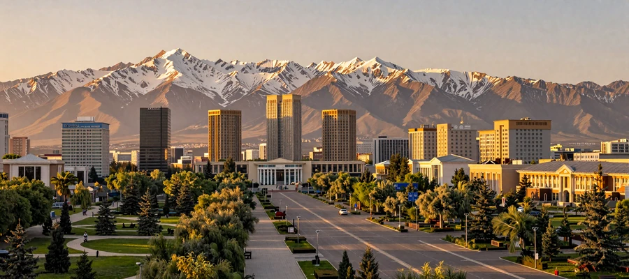 Almaty Kazakhstan cityscape with Tian Shan mountains representing the beauty of Kazakh culture and dating destinations