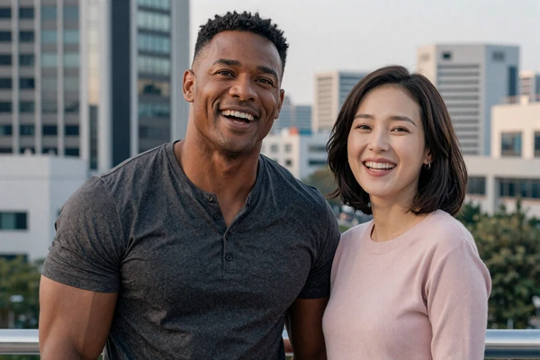 Steven and Soo-Jin happy interracial couple from USA and South Korea