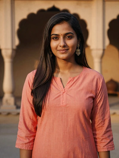 Indian woman Anaya from Mumbai with confident smile in sunlit courtyard seeking partner