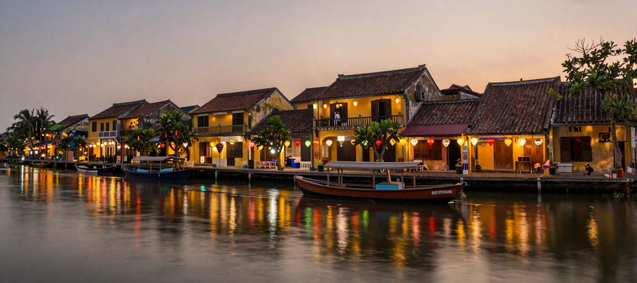 Romantic lantern-lit evening in Hoi An ancient town Vietnam reflecting Vietnamese cultural beauty