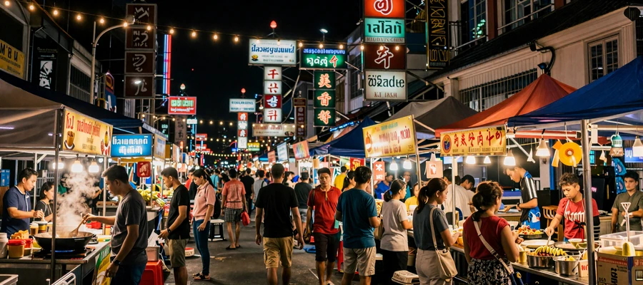 Vibrant Kuala Lumpur night food market showcasing Malaysian multicultural dining culture